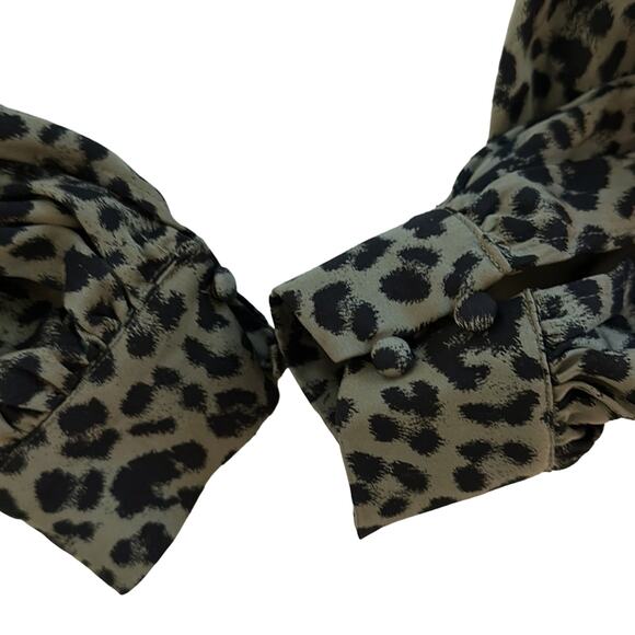 Good American Sage Leopard Wrap Top Balloon Long Sleeve Green Black Size 1 = S - Picture 12 of 15